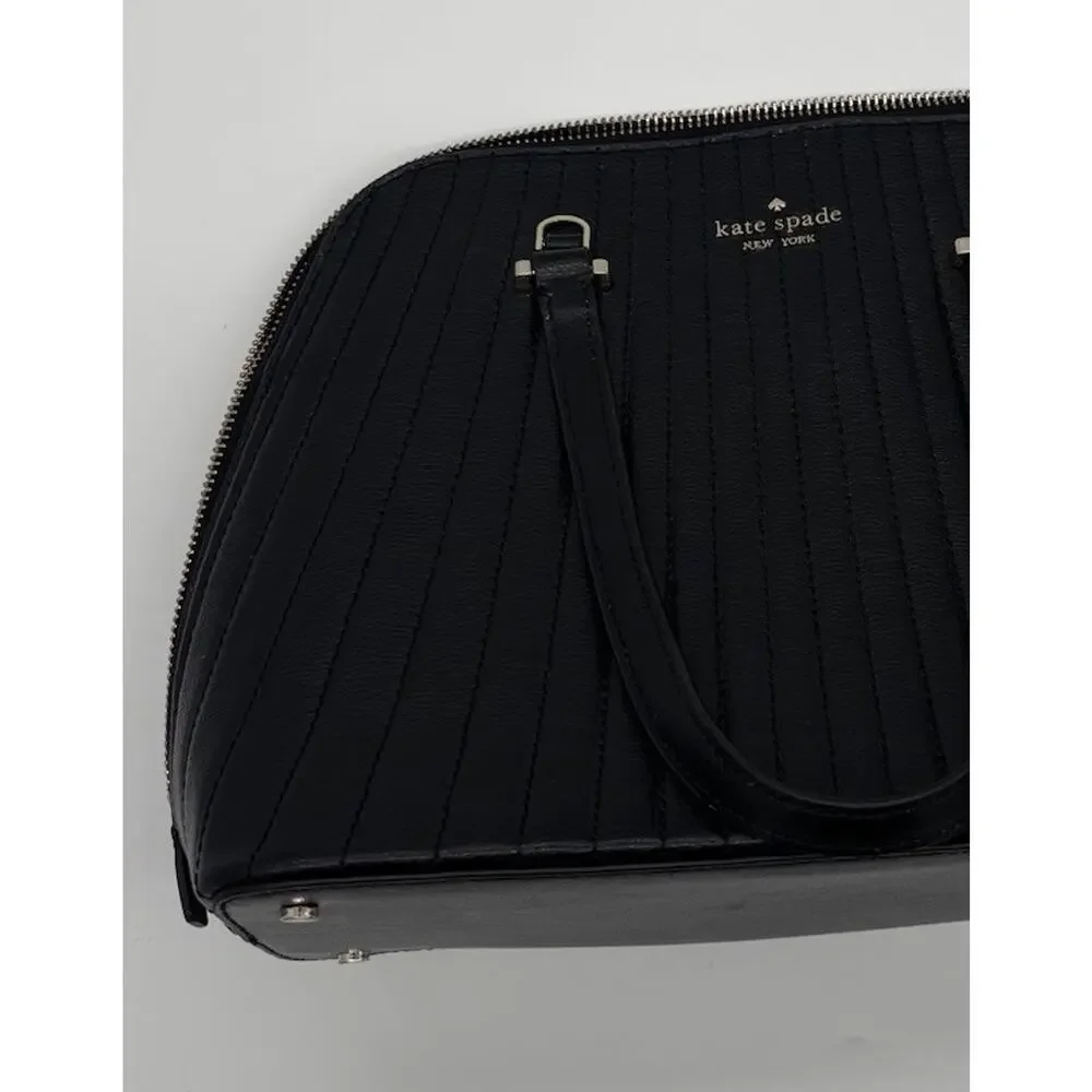 Kate Spade New York Women’s Black Quilted Satchel Top Handle Bag, Zip, Strap